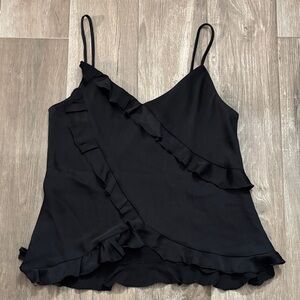 Astr Black Ruffled Tank Top